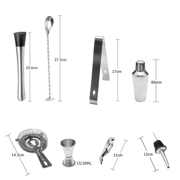 12 Piece Stainless Steel Cocktail Kit