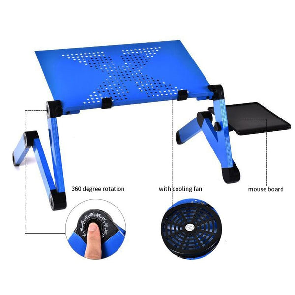 Portable Aluminum Alloy Adjustable Laptop Table Desk Double Fan