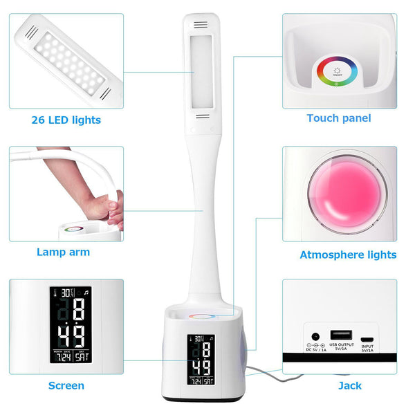 LED Desk Lamp with USB Charging Port and Calendar