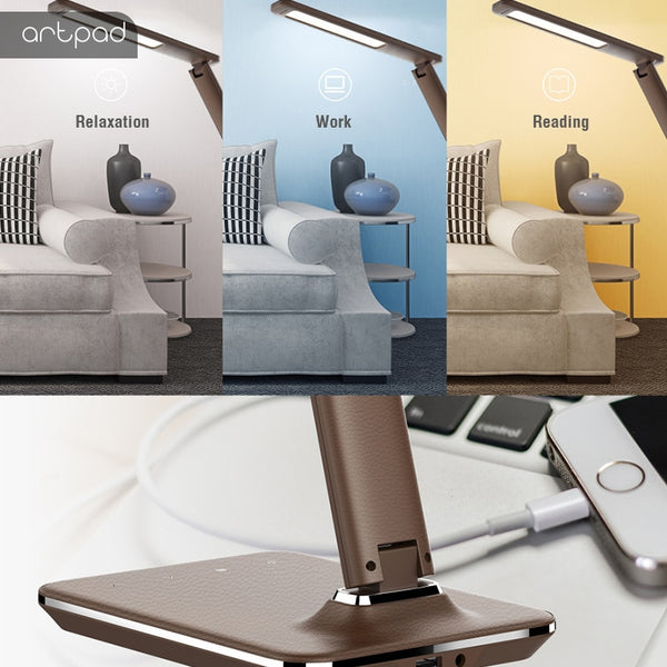 Modern Office LED Lamp USB Charge Port with Alarm Clock/Calendar