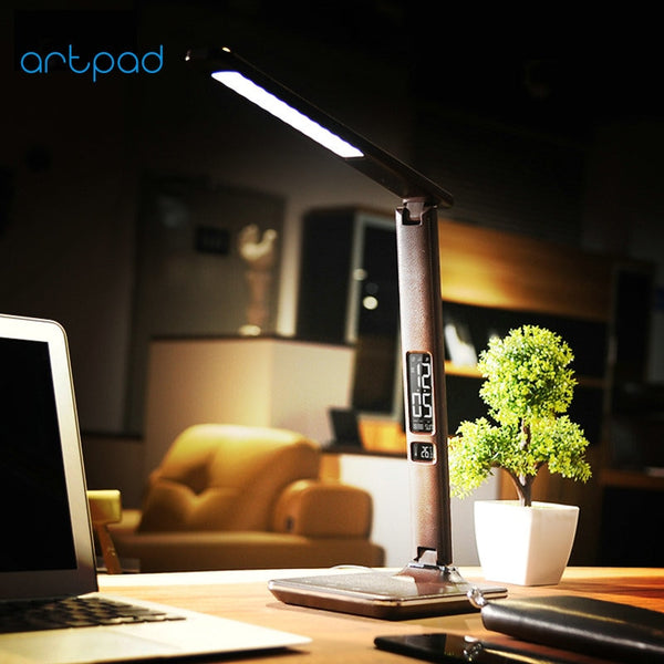 Modern Office LED Lamp USB Charge Port with Alarm Clock/Calendar