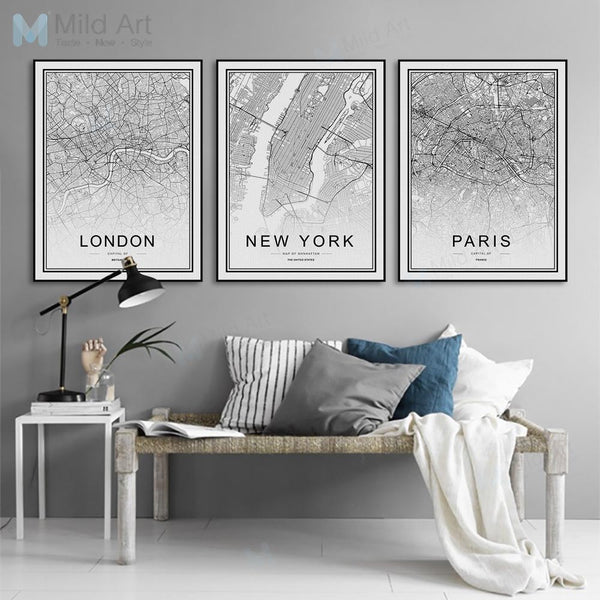 Black & White City Map Poster Print