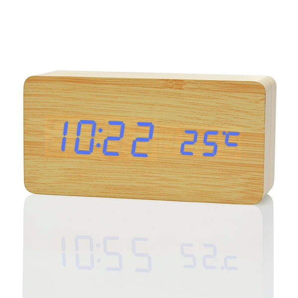 Wooden LED Alarm Clock with Temperature Display