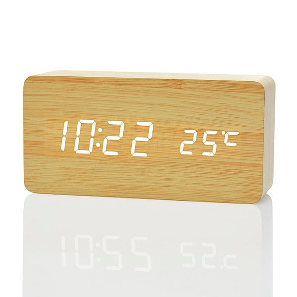 Wooden LED Alarm Clock with Temperature Display