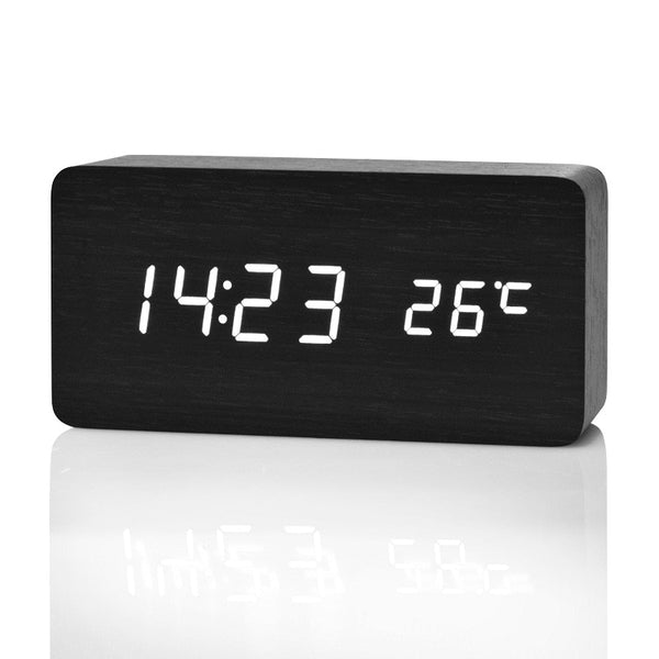 Wooden LED Alarm Clock with Temperature Display