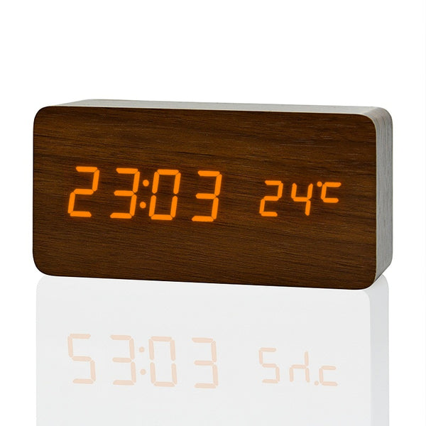 Wooden LED Alarm Clock with Temperature Display