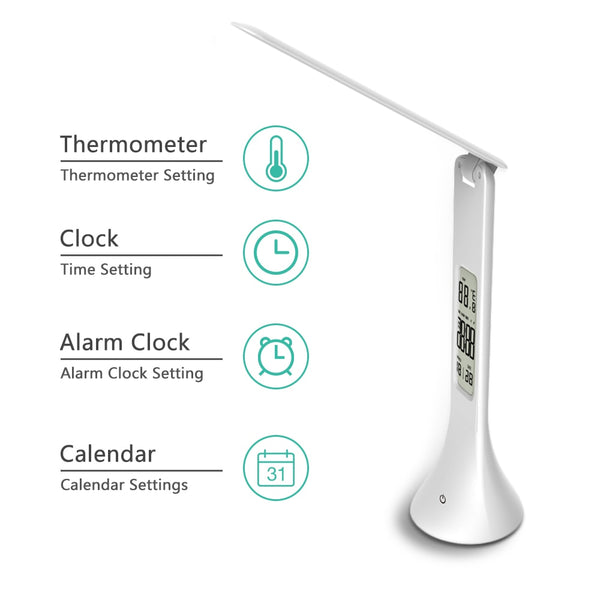 LED Desk Foldable Lamp with Calendar Temperature Alarm Clock