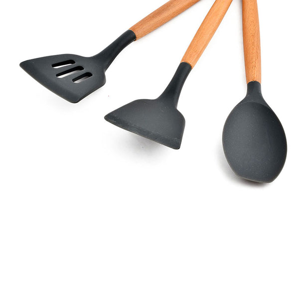 Wood Handle Silicone Kitchen Cutlery Utensils