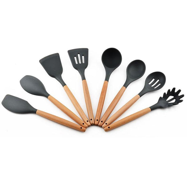 Wood Handle Silicone Kitchen Cutlery Utensils