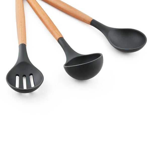 Wood Handle Silicone Kitchen Cutlery Utensils