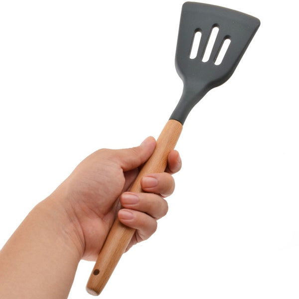Wood Handle Silicone Kitchen Cutlery Utensils