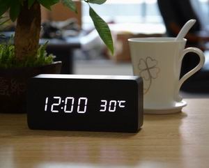 Wooden LED Alarm Clock with Temperature Display