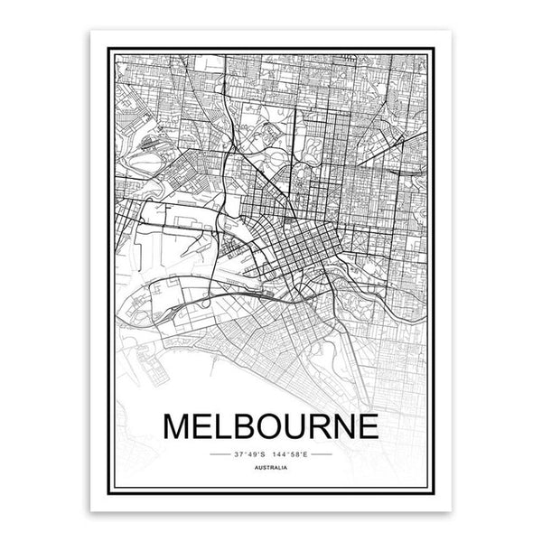 Black & White City Map Poster Print