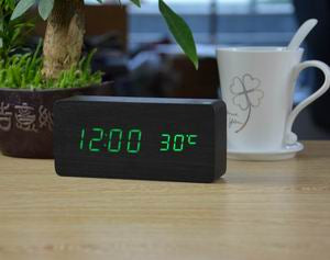 Wooden LED Alarm Clock with Temperature Display