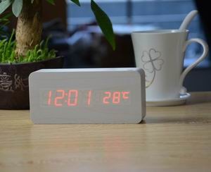 Wooden LED Alarm Clock with Temperature Display