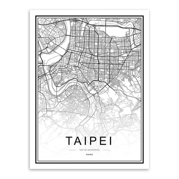 Black & White City Map Poster Print