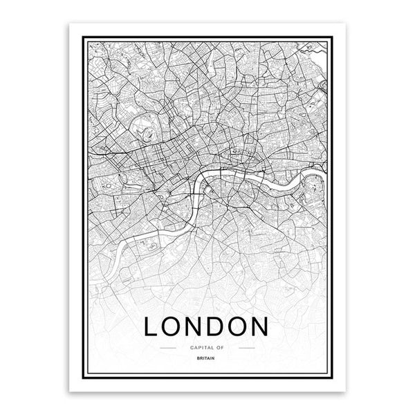 Black & White City Map Poster Print