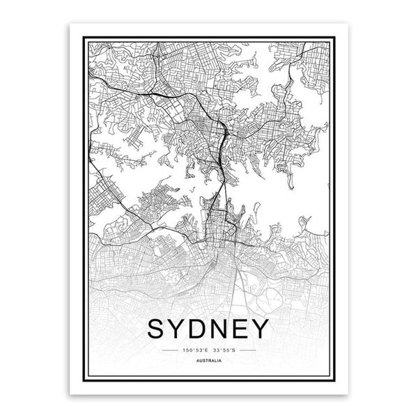 Black & White City Map Poster Print