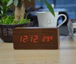 Wooden LED Alarm Clock with Temperature Display