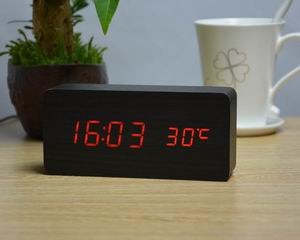 Wooden LED Alarm Clock with Temperature Display