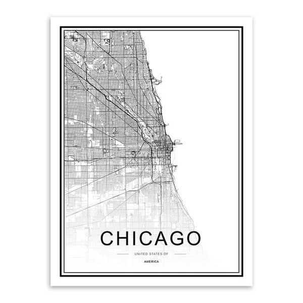 Black & White City Map Poster Print