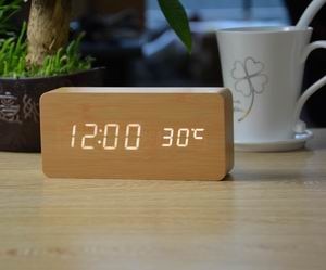 Wooden LED Alarm Clock with Temperature Display