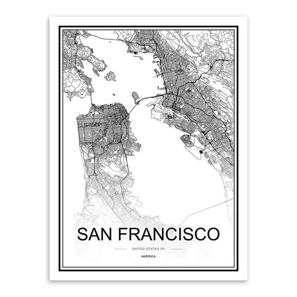 Black & White City Map Poster Print