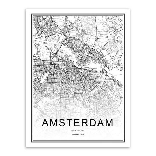 Black & White City Map Poster Print