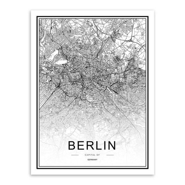 Black & White City Map Poster Print