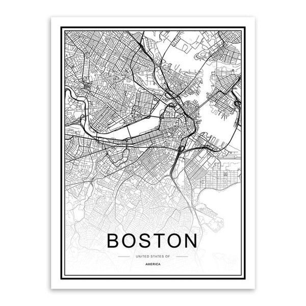Black & White City Map Poster Print