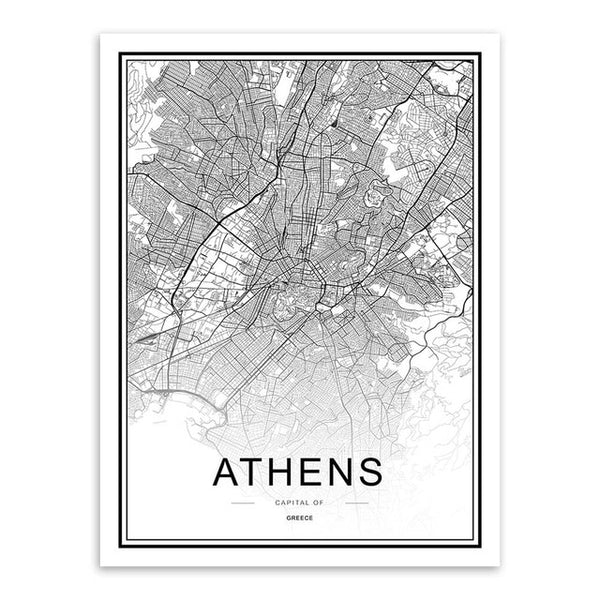 Black & White City Map Poster Print
