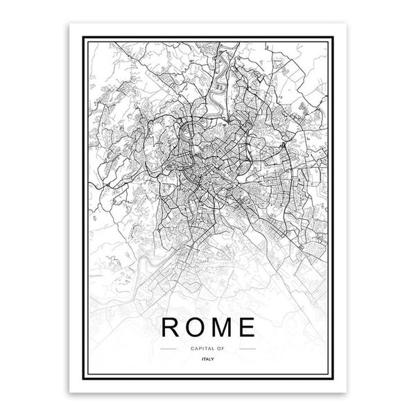 Black & White City Map Poster Print