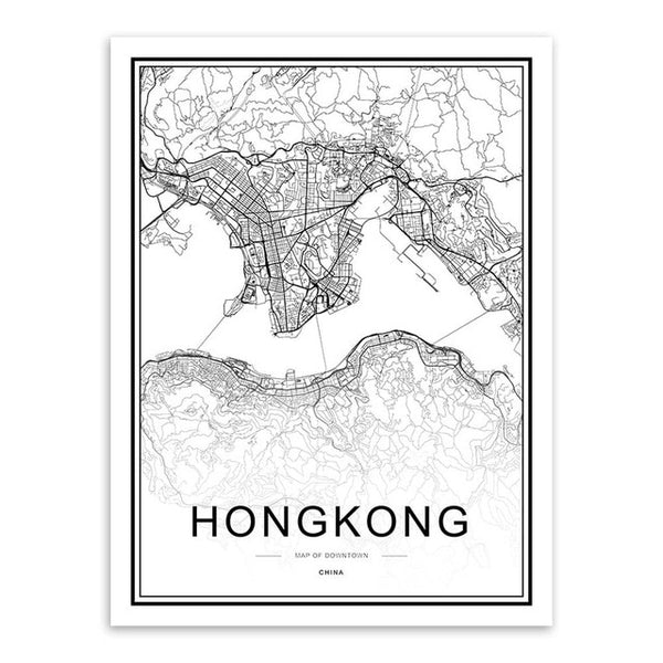 Black & White City Map Poster Print