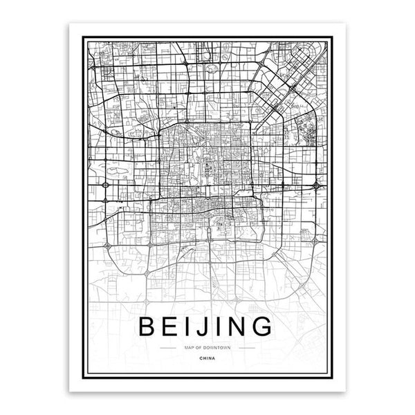 Black & White City Map Poster Print