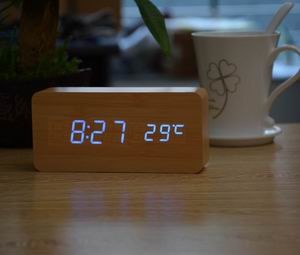 Wooden LED Alarm Clock with Temperature Display