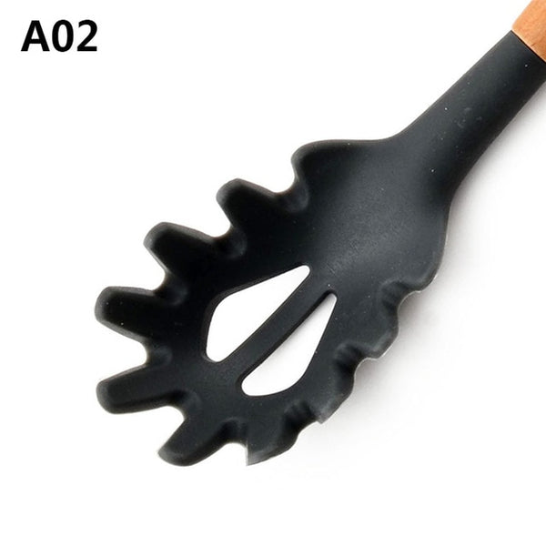 Wood Handle Silicone Kitchen Cutlery Utensils