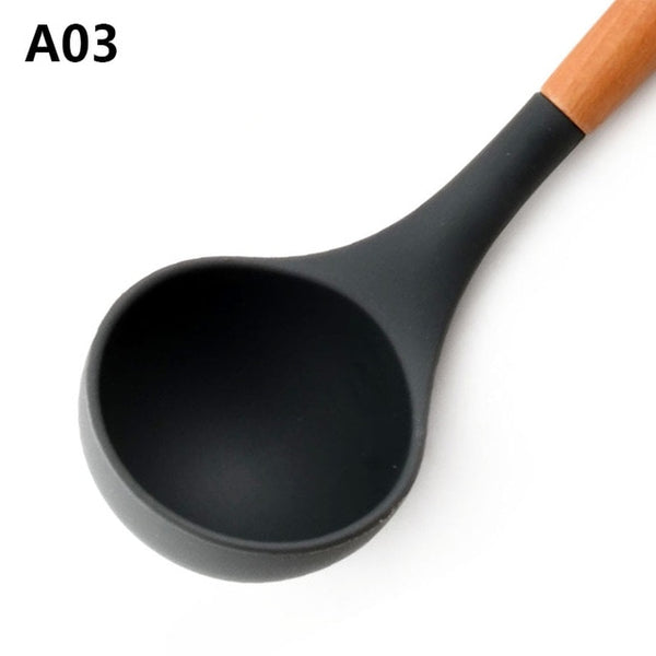 Wood Handle Silicone Kitchen Cutlery Utensils