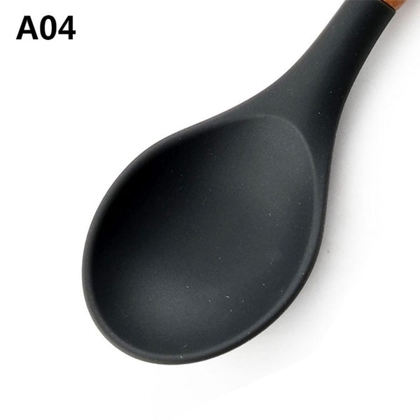 Wood Handle Silicone Kitchen Cutlery Utensils