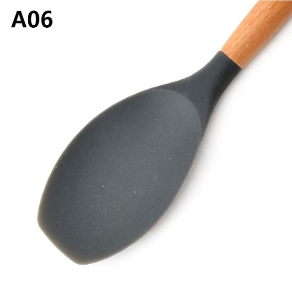 Wood Handle Silicone Kitchen Cutlery Utensils