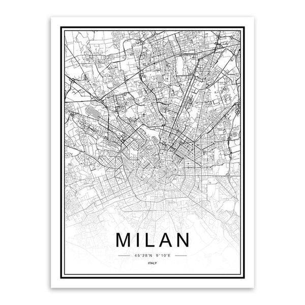 Black & White City Map Poster Print
