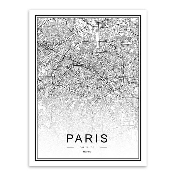 Black & White City Map Poster Print