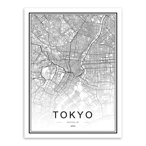 Black & White City Map Poster Print