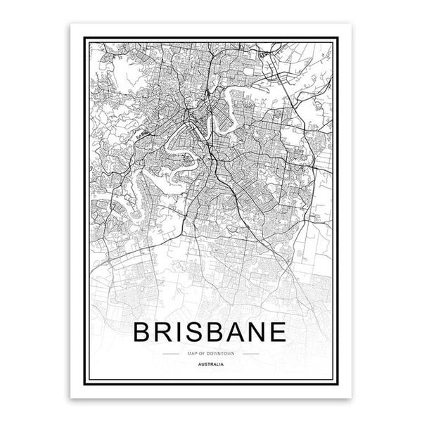 Black & White City Map Poster Print