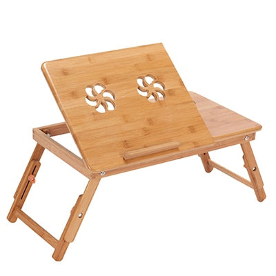 Portable Folding Bamboo Laptop Table Desk with Cooling Fan
