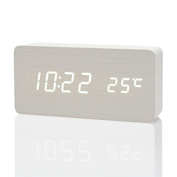 Wooden LED Alarm Clock with Temperature Display