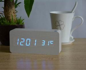Wooden LED Alarm Clock with Temperature Display