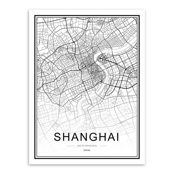 Black & White City Map Poster Print
