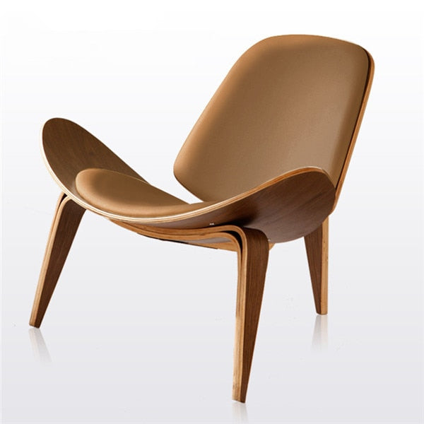 Three-Legged  Leather Shell Chair